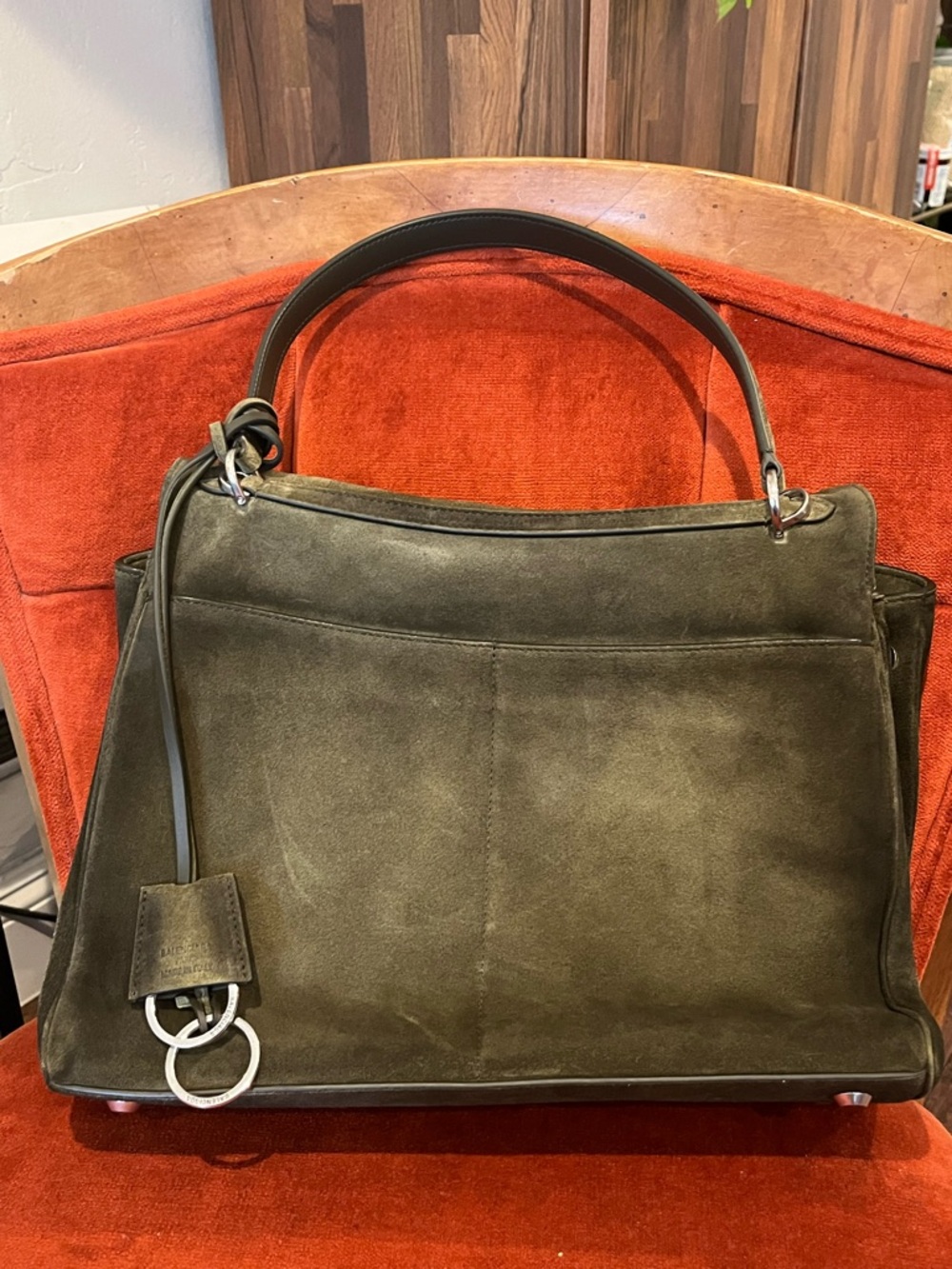 Balenciaga Rodeo Medium Suede Khaki Shoulder Bag with Silver Hardware - Picture 2 of 10